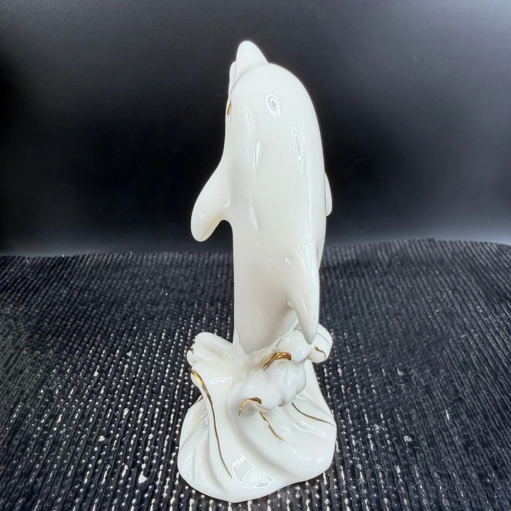 Lenox Ivory China Dolphin Figurine Gold Trim Nautical Ocean‎ Marine Life 4 Inch